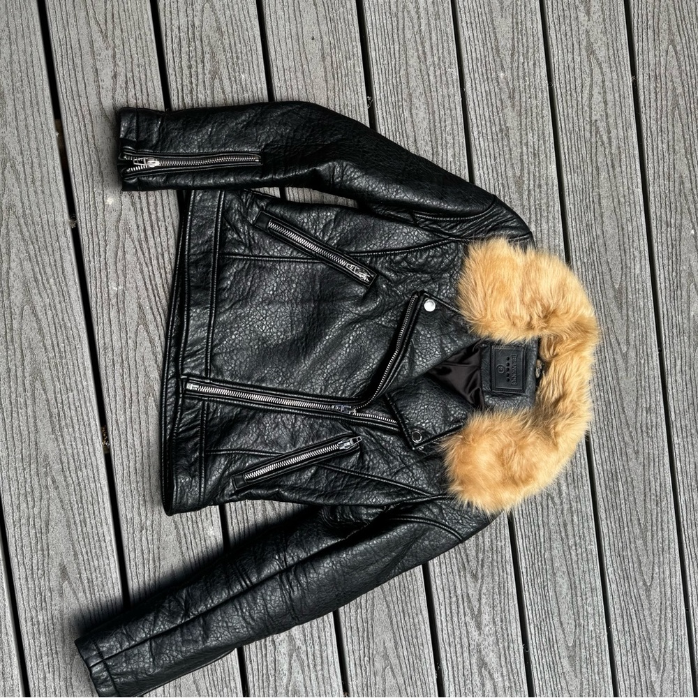Fur Collar Vegan Leather Jacket